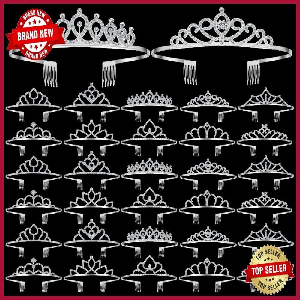 30 Pcs Silver Crystal Tiara Comb Set Wedding Bridal Party Hair Accessories